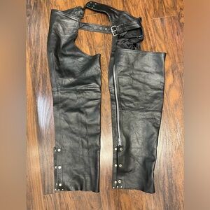Leather Works Motorcycle Black Mens XXXL Genuine Leather Riding Biker Chaps